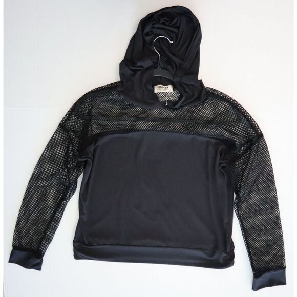 Smoke & Mirrors Women’s Sz Large Black Lightweight L/S Pullover Mesh Hoodie Top - Picture 4 of 5